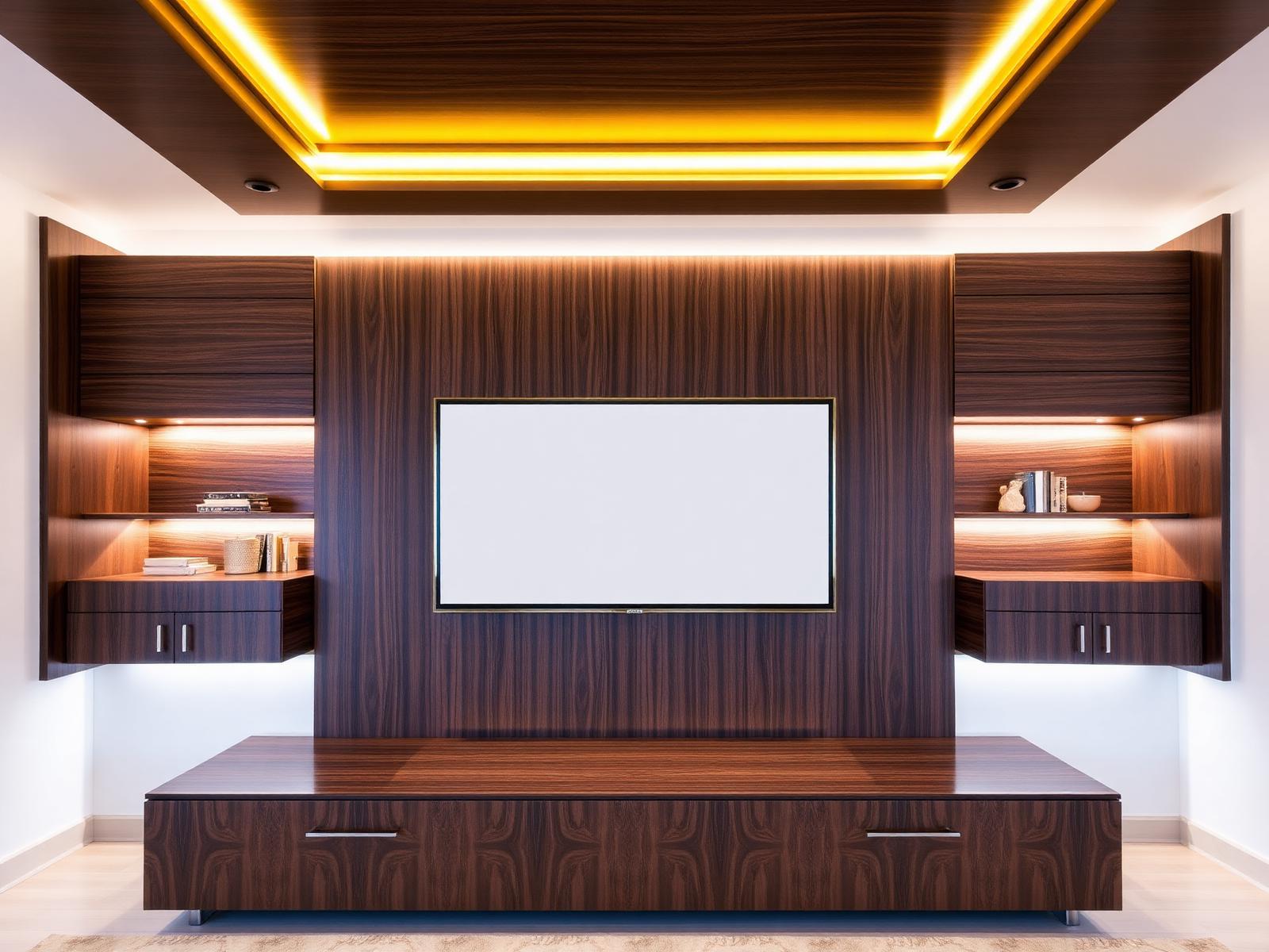 Walnut Veneer TV Wall